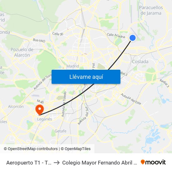 Aeropuerto T1 - T2 - T3 to Colegio Mayor Fernando Abril Martorell map