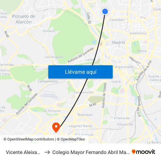 Vicente Aleixandre to Colegio Mayor Fernando Abril Martorell map