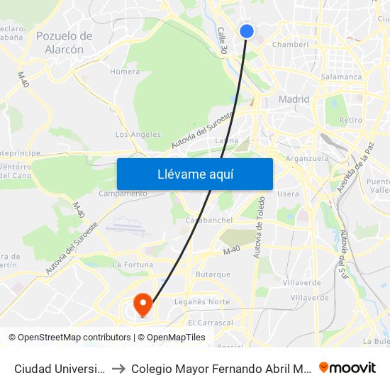 Ciudad Universitaria to Colegio Mayor Fernando Abril Martorell map