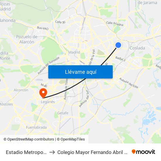 Estadio Metropolitano to Colegio Mayor Fernando Abril Martorell map
