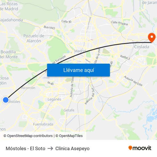 Móstoles - El Soto to Clínica Asepeyo map