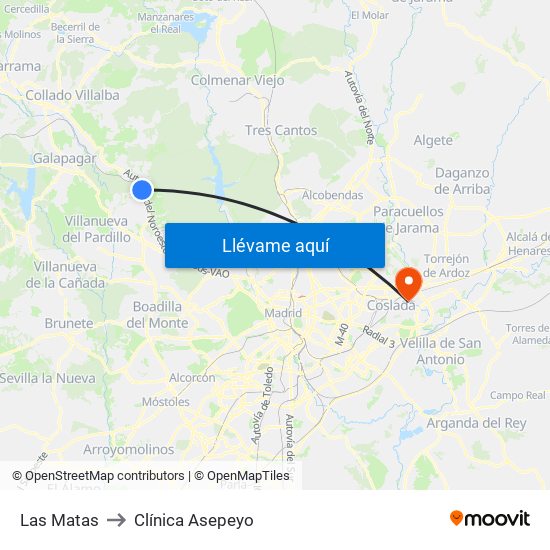 Las Matas to Clínica Asepeyo map
