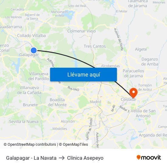 Galapagar - La Navata to Clínica Asepeyo map