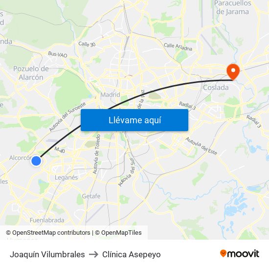 Joaquín Vilumbrales to Clínica Asepeyo map