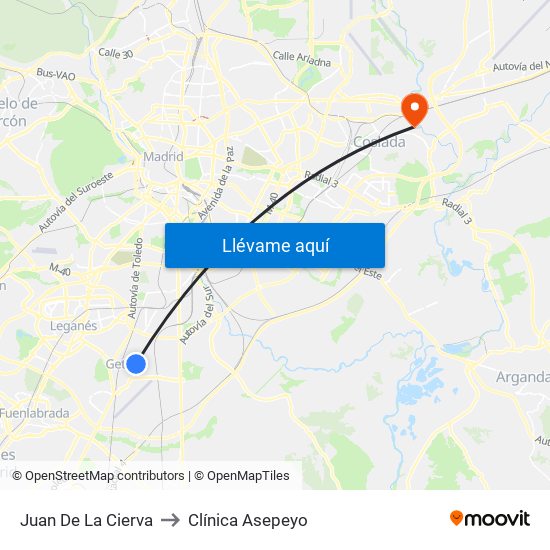 Juan De La Cierva to Clínica Asepeyo map