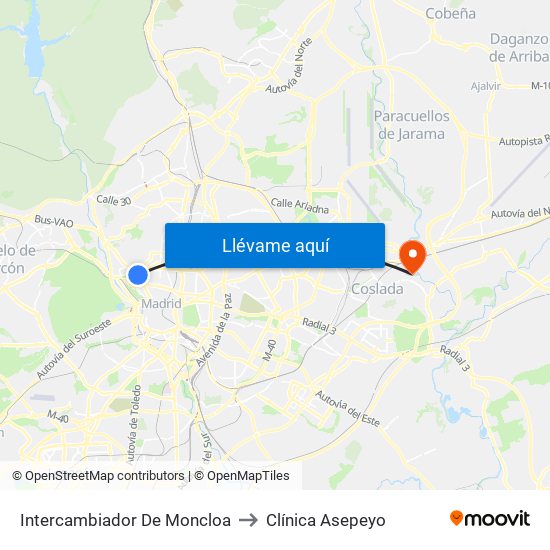 Intercambiador De Moncloa to Clínica Asepeyo map