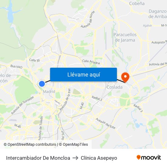 Intercambiador De Moncloa to Clínica Asepeyo map