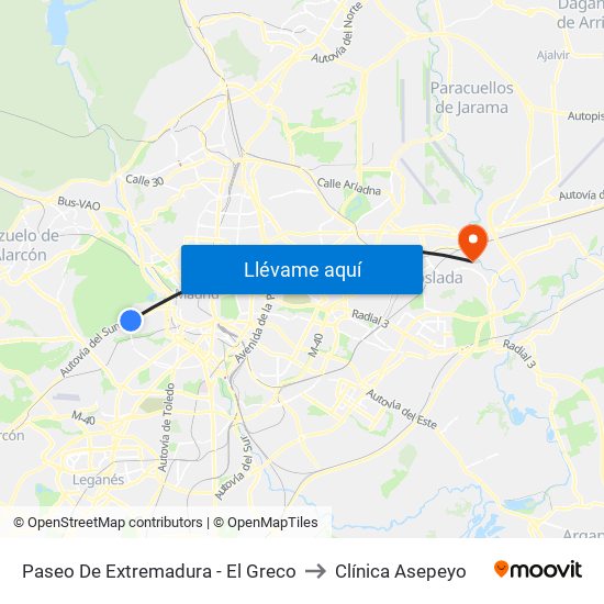 Paseo De Extremadura - El Greco to Clínica Asepeyo map