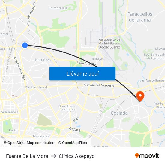 Fuente De La Mora to Clínica Asepeyo map