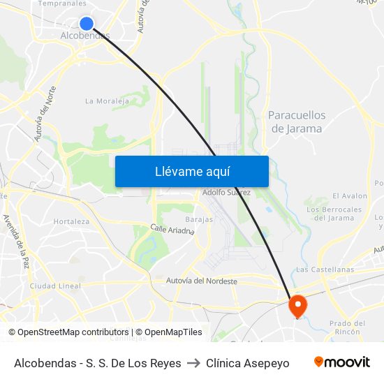 Alcobendas - S. S. De Los Reyes to Clínica Asepeyo map
