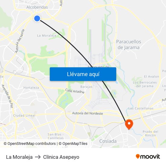 La Moraleja to Clínica Asepeyo map