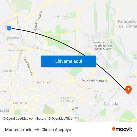 Montecarmelo to Clínica Asepeyo map