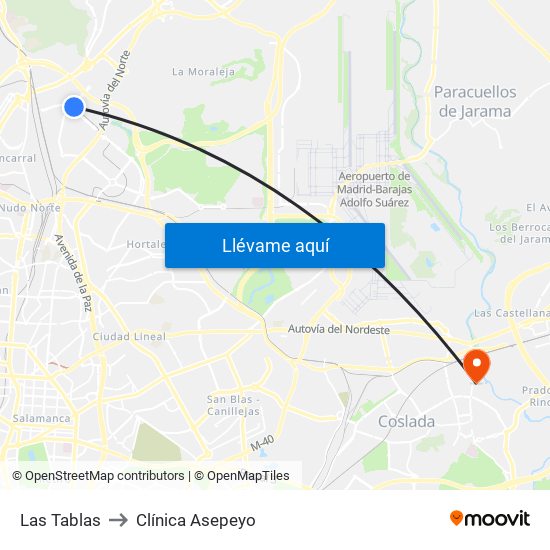 Las Tablas to Clínica Asepeyo map