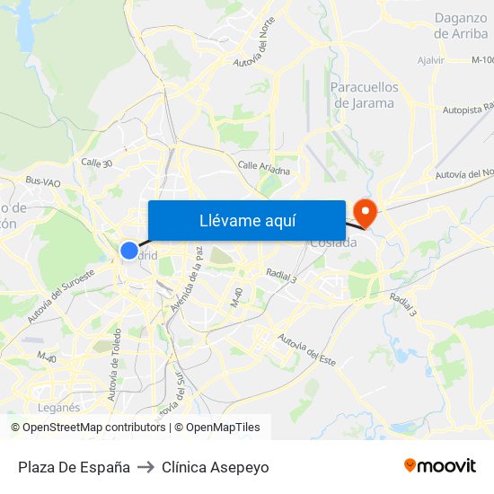 Plaza De España to Clínica Asepeyo map
