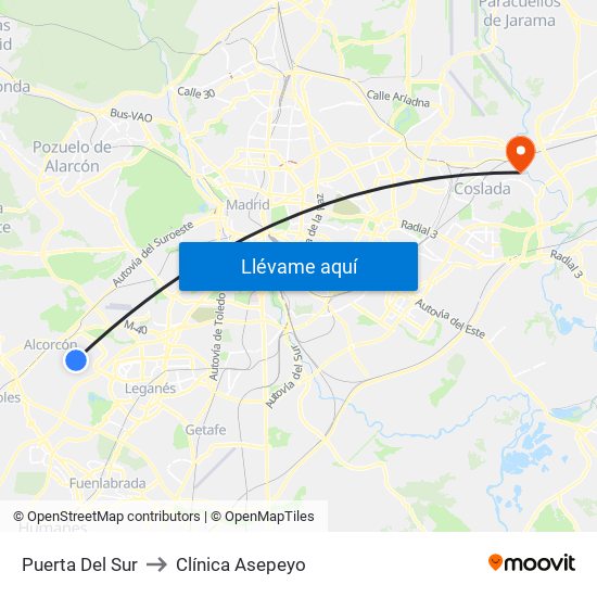 Puerta Del Sur to Clínica Asepeyo map