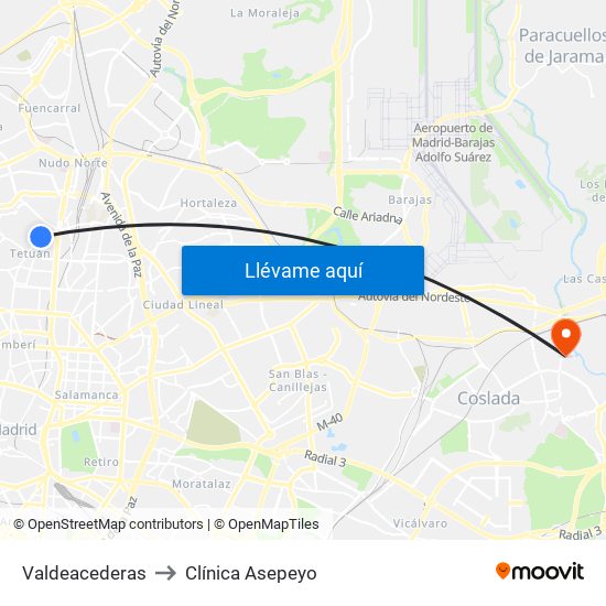 Valdeacederas to Clínica Asepeyo map