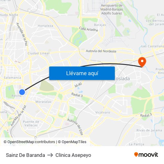 Sainz De Baranda to Clínica Asepeyo map