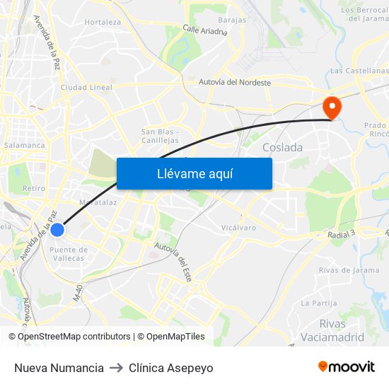 Nueva Numancia to Clínica Asepeyo map