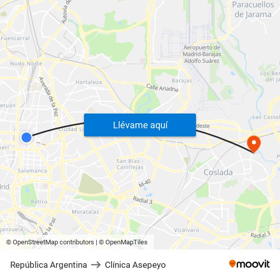 República Argentina to Clínica Asepeyo map