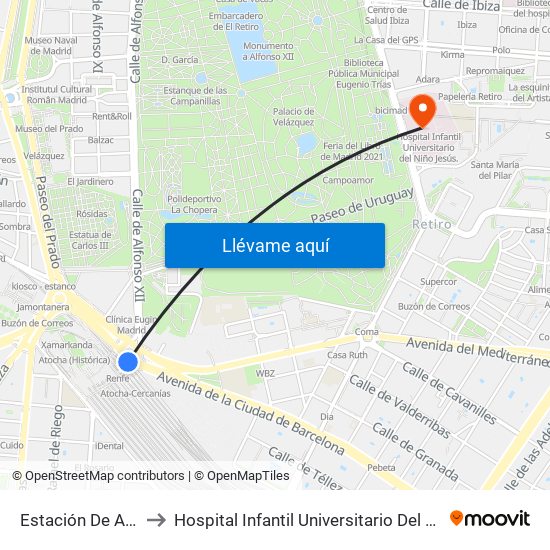 Estación De Atocha to Hospital Infantil Universitario Del Niño Jesús map