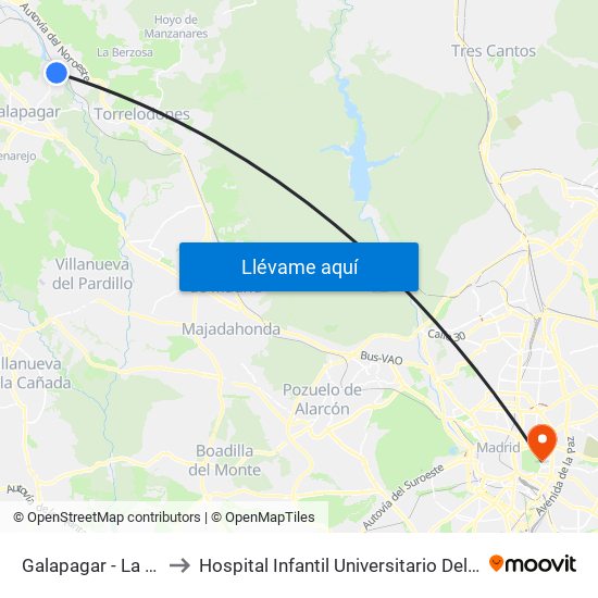 Galapagar - La Navata to Hospital Infantil Universitario Del Niño Jesús map