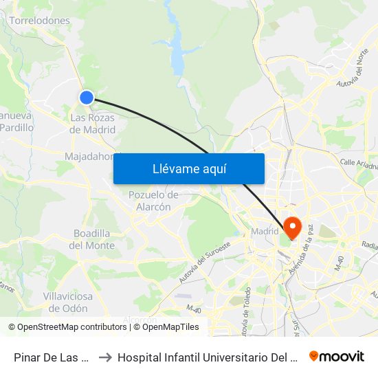Pinar De Las Rozas to Hospital Infantil Universitario Del Niño Jesús map