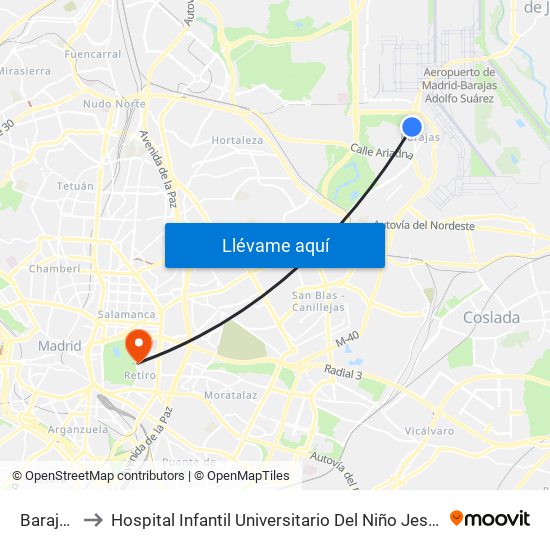 Barajas to Hospital Infantil Universitario Del Niño Jesús map