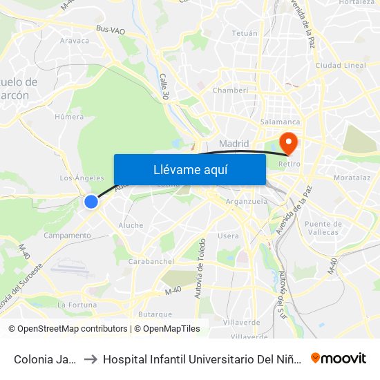 Colonia Jardín to Hospital Infantil Universitario Del Niño Jesús map