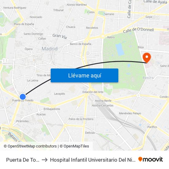 Puerta De Toledo to Hospital Infantil Universitario Del Niño Jesús map