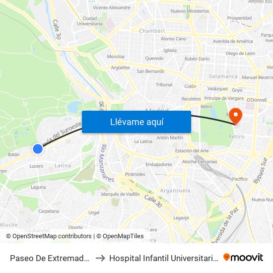 Paseo De Extremadura - El Greco to Hospital Infantil Universitario Del Niño Jesús map