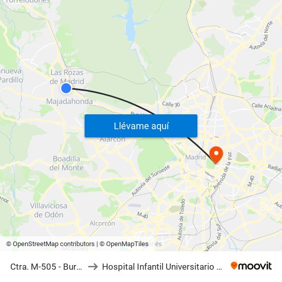 Ctra. M-505 - Burgocentro to Hospital Infantil Universitario Del Niño Jesús map