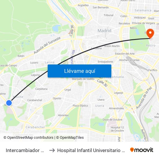 Intercambiador De Aluche to Hospital Infantil Universitario Del Niño Jesús map