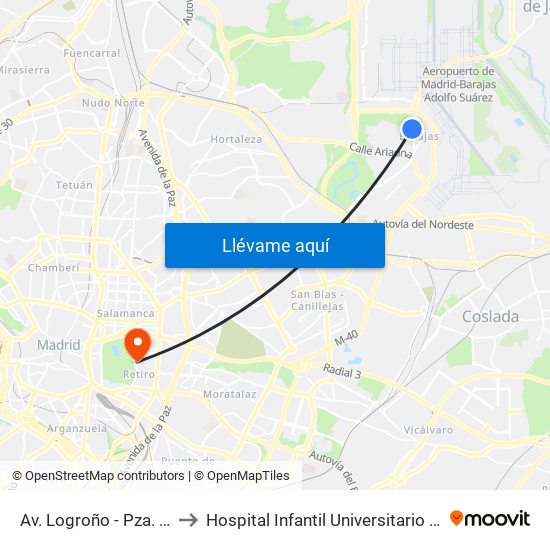 Av. Logroño - Pza. Pajarones to Hospital Infantil Universitario Del Niño Jesús map