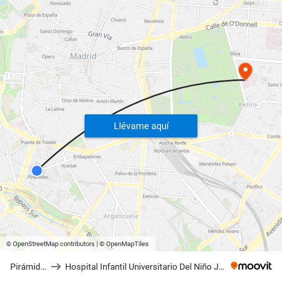 Pirámides to Hospital Infantil Universitario Del Niño Jesús map