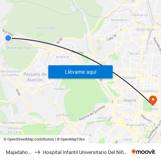 Majadahonda to Hospital Infantil Universitario Del Niño Jesús map