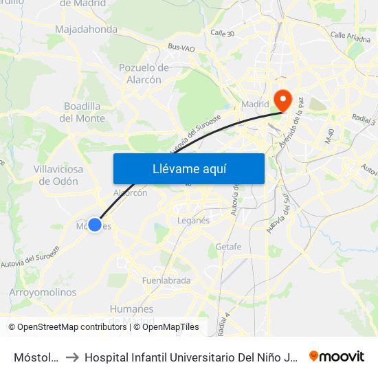 Móstoles to Hospital Infantil Universitario Del Niño Jesús map