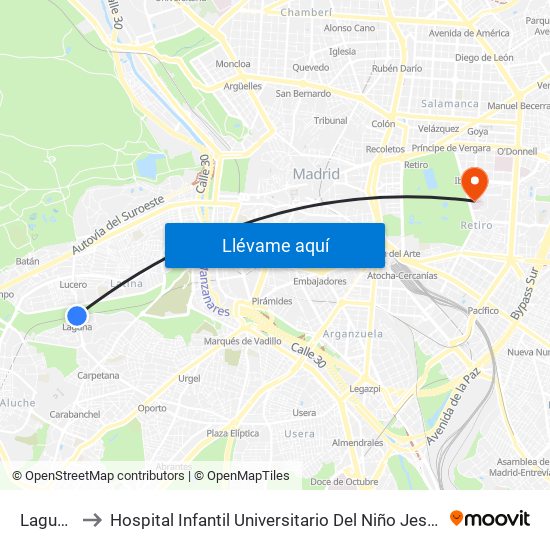 Laguna to Hospital Infantil Universitario Del Niño Jesús map