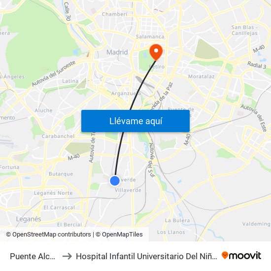 Puente Alcocer to Hospital Infantil Universitario Del Niño Jesús map