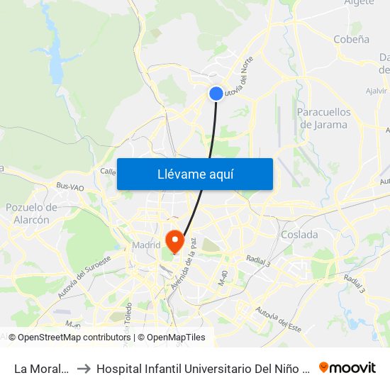La Moraleja to Hospital Infantil Universitario Del Niño Jesús map