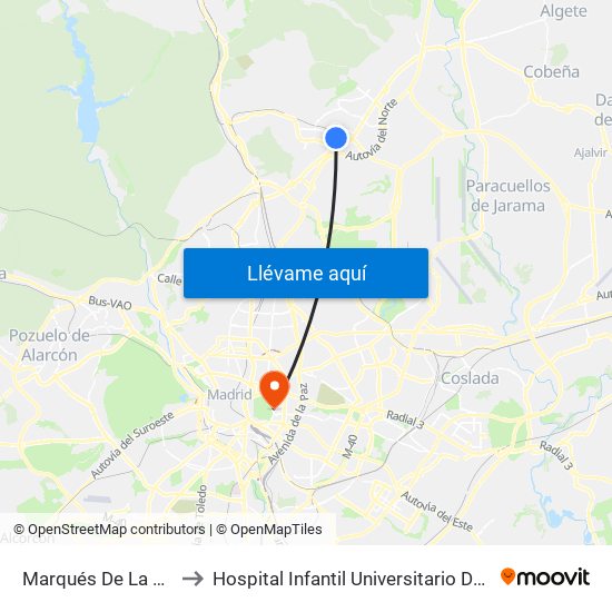 Marqués De La Valdavia to Hospital Infantil Universitario Del Niño Jesús map