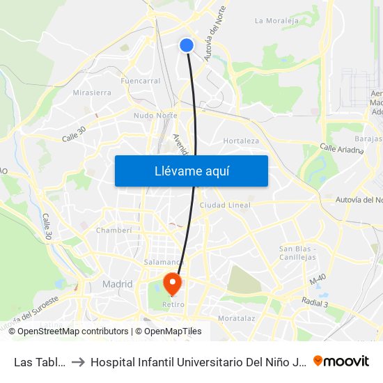 Las Tablas to Hospital Infantil Universitario Del Niño Jesús map