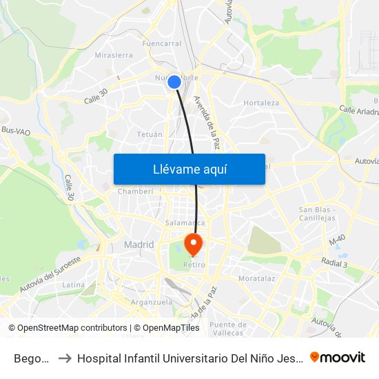 Begoña to Hospital Infantil Universitario Del Niño Jesús map