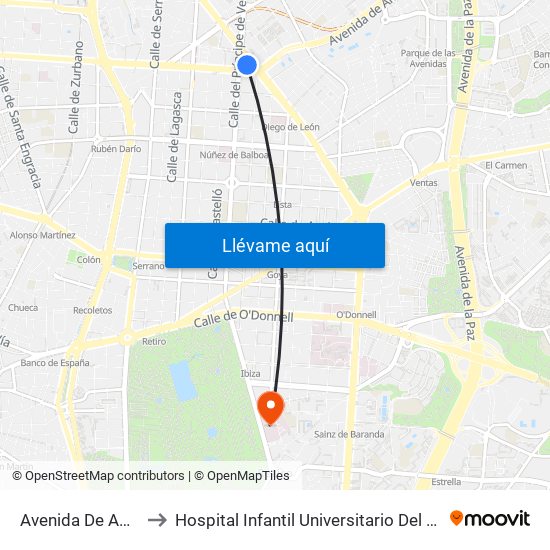 Avenida De América to Hospital Infantil Universitario Del Niño Jesús map