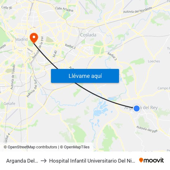 Arganda Del Rey to Hospital Infantil Universitario Del Niño Jesús map