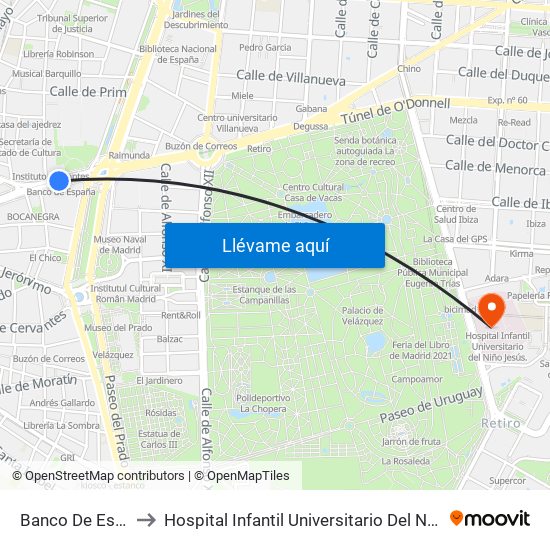 Banco De España to Hospital Infantil Universitario Del Niño Jesús map