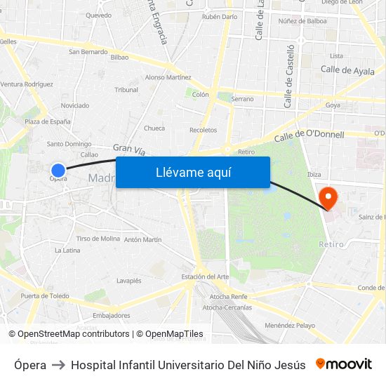 Ópera to Hospital Infantil Universitario Del Niño Jesús map