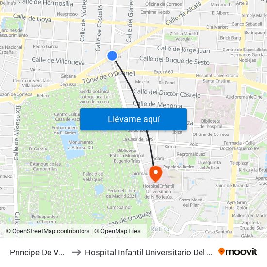 Príncipe De Vergara to Hospital Infantil Universitario Del Niño Jesús map