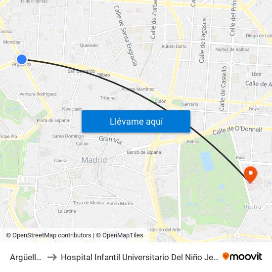 Argüelles to Hospital Infantil Universitario Del Niño Jesús map