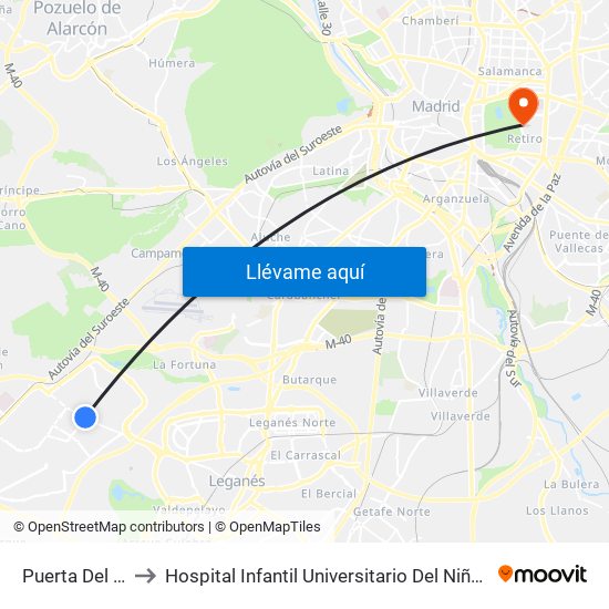 Puerta Del Sur to Hospital Infantil Universitario Del Niño Jesús map