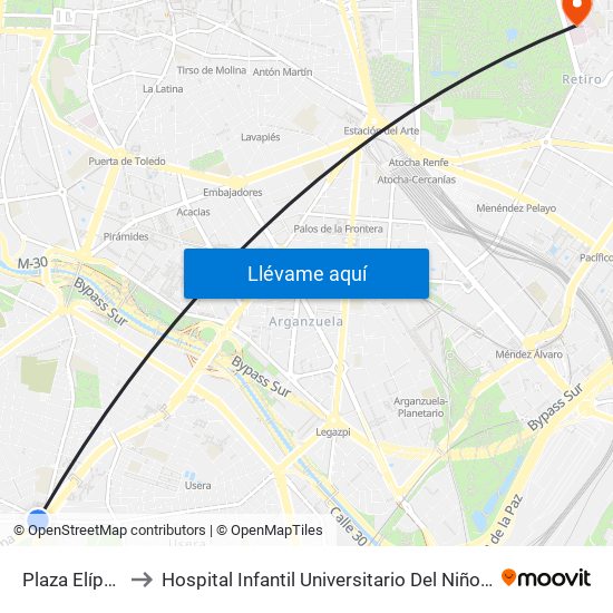 Plaza Elíptica to Hospital Infantil Universitario Del Niño Jesús map